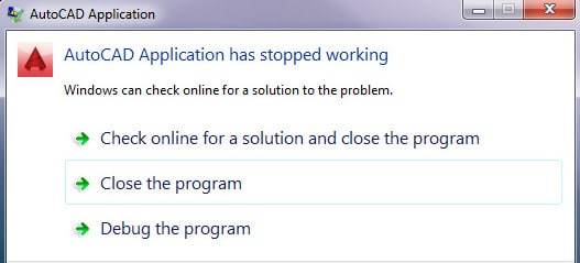 AutoCAD Application has stopped working